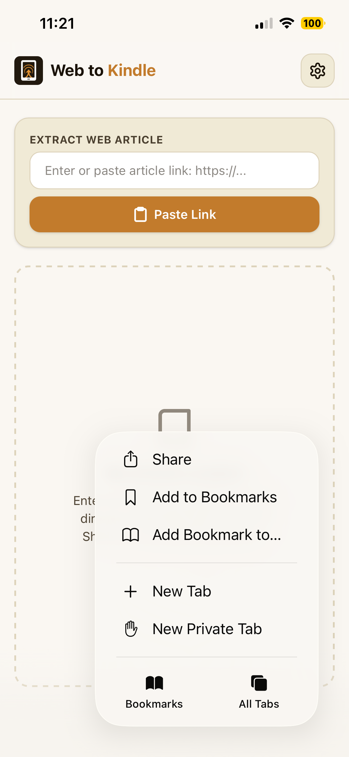 Tap the options menu and select Share in Safari